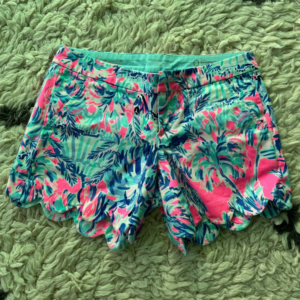 Lilly Pulitzer Pink Blue Tropical Print sz 0 Shorts